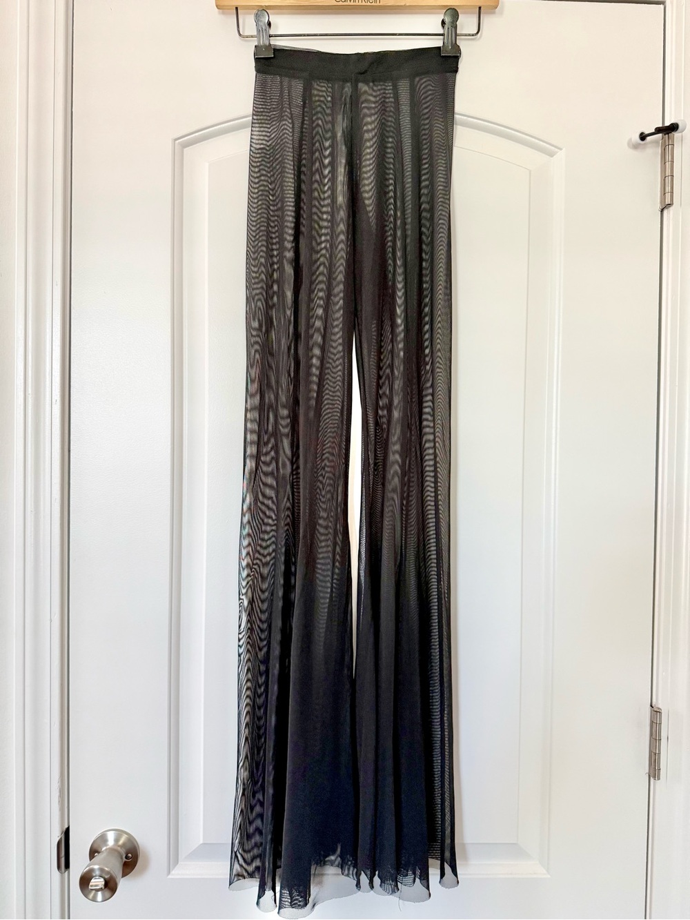 Black Sheer Wide-Leg Mesh Pants